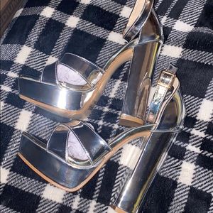- Chunky heeled silver metallic platform 6.5
